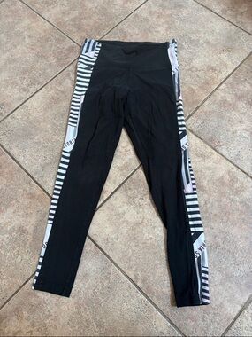 Womens Black Leggings with Striped Side Panels